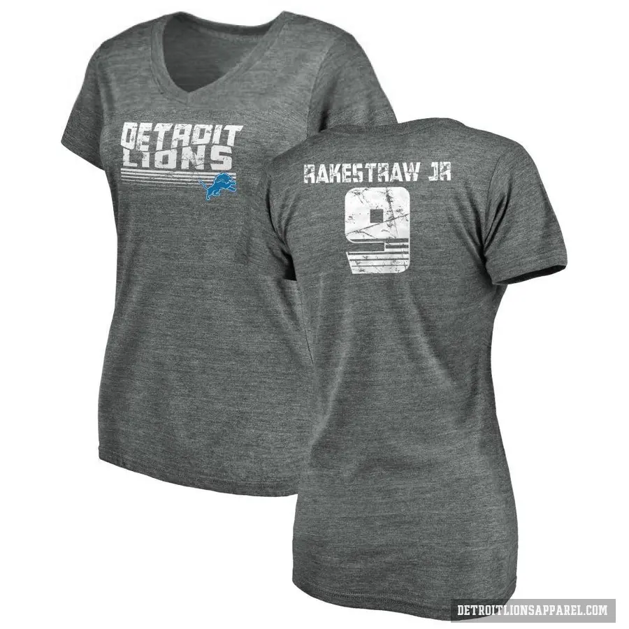 Women's ＃9 Ennis Rakestraw Jr. Detroit Lions Gray Retro V-Neck T-Shirt Heathered