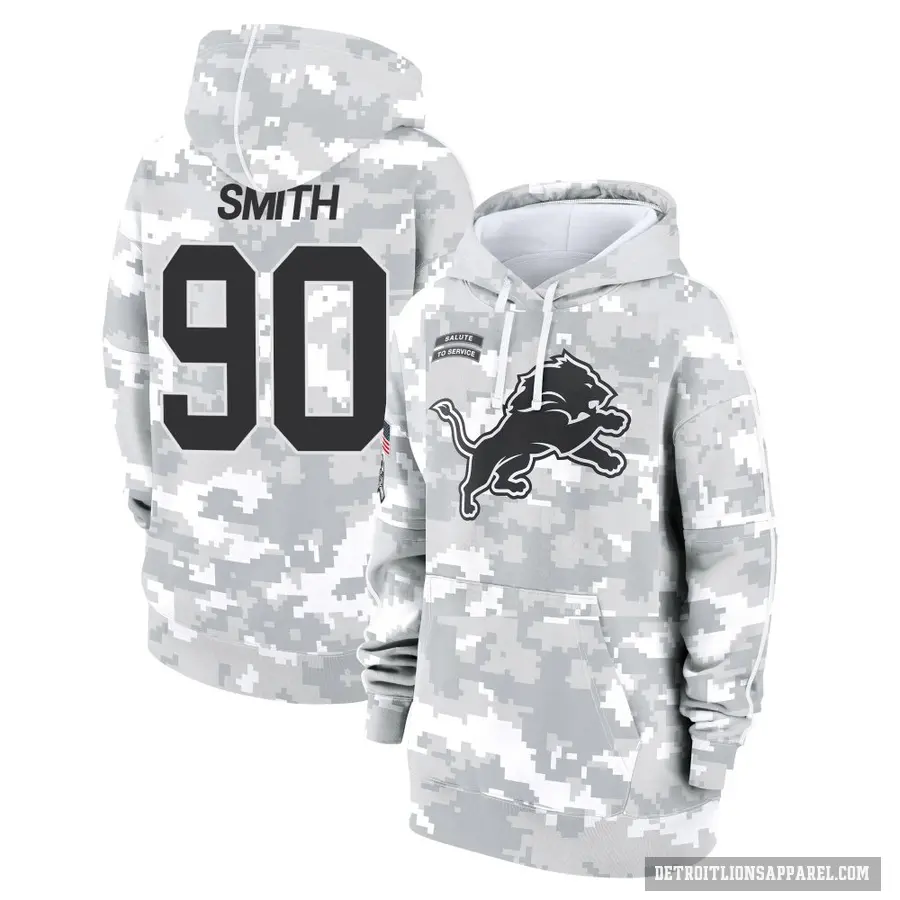 Women's ＃90 Chris Smith Detroit Lions Arctic Camo 2024 Salute to Service Club Fleece Pullover Hoodie
