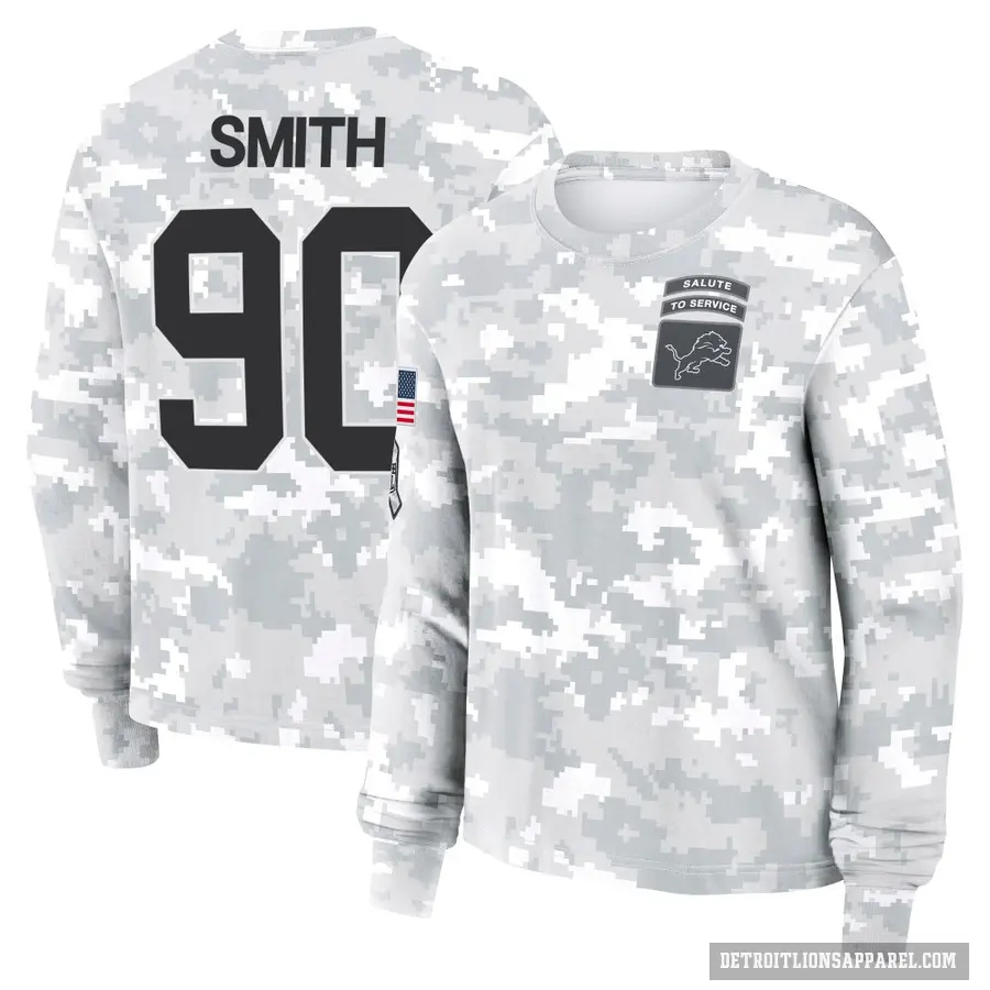 Women's ＃90 Chris Smith Detroit Lions Camo Arctic 2024 Salute to Service Long Sleeve T-Shirt