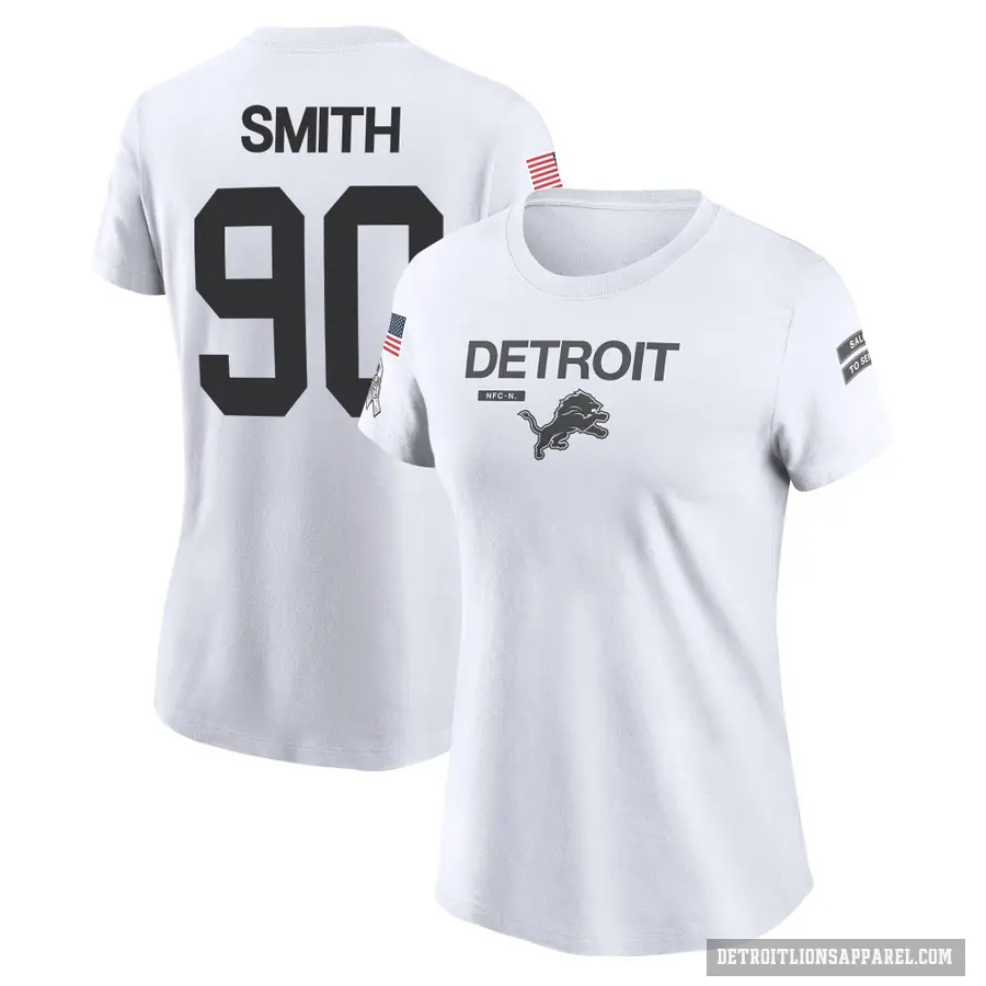 Women's ＃90 Chris Smith Detroit Lions White 2024 Salute to Service Performance T-Shirt