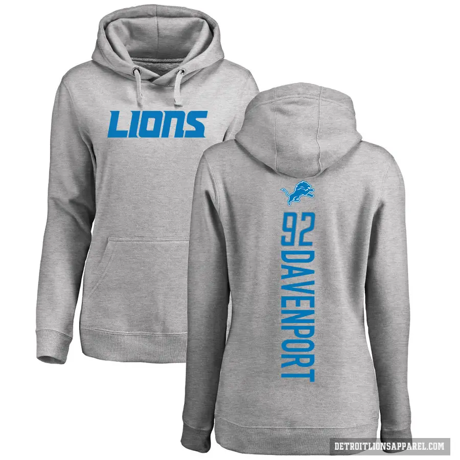 Women's ＃92 Marcus Davenport Detroit Lions Pro Line Ash Backer Pullover Hoodie