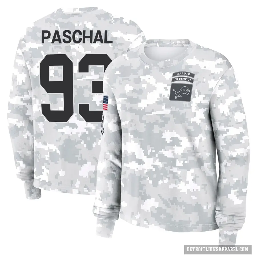 Women's ＃93 Josh Paschal Detroit Lions Camo Arctic 2024 Salute to Service Long Sleeve T-Shirt