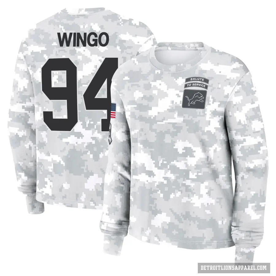 Women's ＃94 Mekhi Wingo Detroit Lions Camo Arctic 2024 Salute to Service Long Sleeve T-Shirt