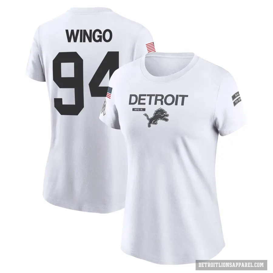 Women's ＃94 Mekhi Wingo Detroit Lions White 2024 Salute to Service Performance T-Shirt