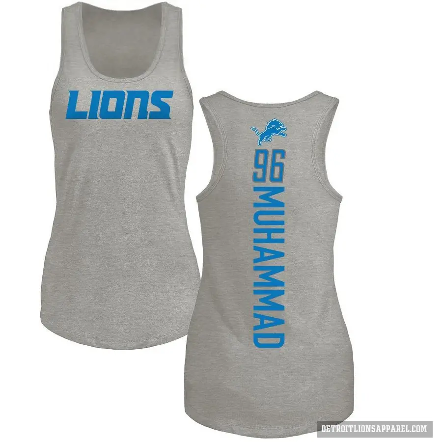 Women's ＃96 Al-Quadin Muhammad Detroit Lions Ash Backer Tank Top