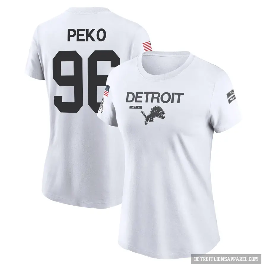 Women's ＃96 Kyle Peko Detroit Lions White 2024 Salute to Service Performance T-Shirt