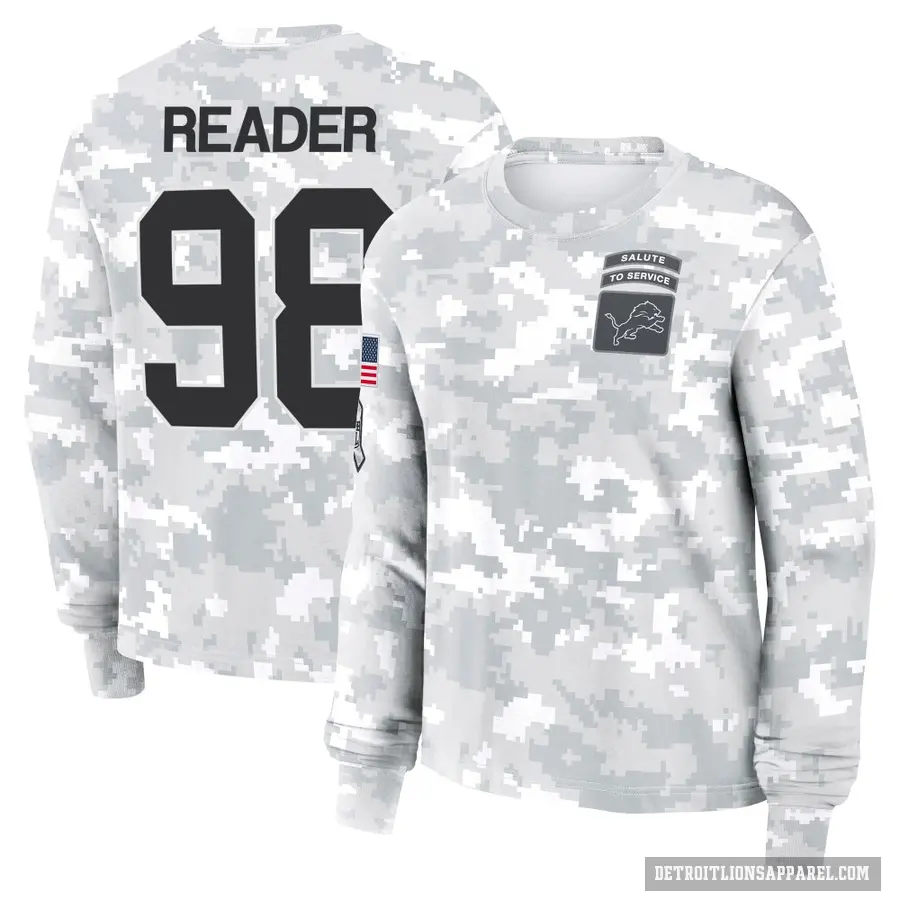 Women's ＃98 DJ Reader Detroit Lions Camo Arctic 2024 Salute to Service Long Sleeve T-Shirt