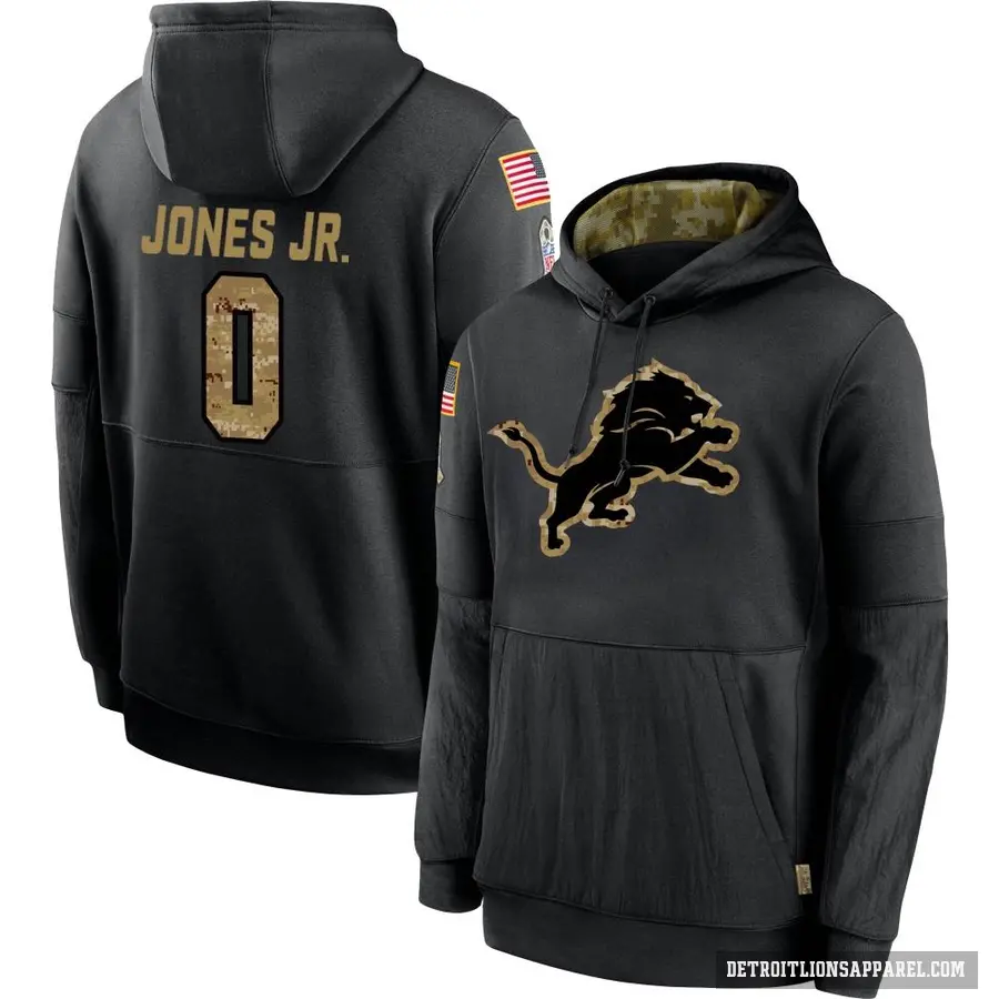 Youth ＃0 Marvin Jones Jr. Detroit Lions Black 2020 Salute to Service Sideline Performance Pullover Hoodie