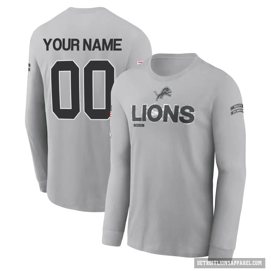 Youth ＃00 Custom Detroit Lions Gray 2024 Salute to Service Long Sleeve T-Shirt