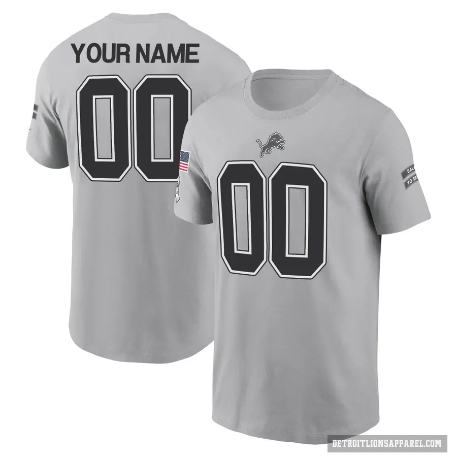 Youth ＃00 Custom Detroit Lions Gray 2024 Salute to Service T-Shirt