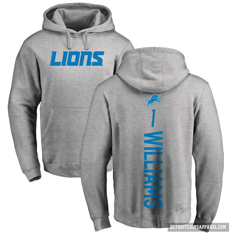 Youth ＃1 Jameson Williams Detroit Lions Pro Line Ash Backer Pullover Hoodie