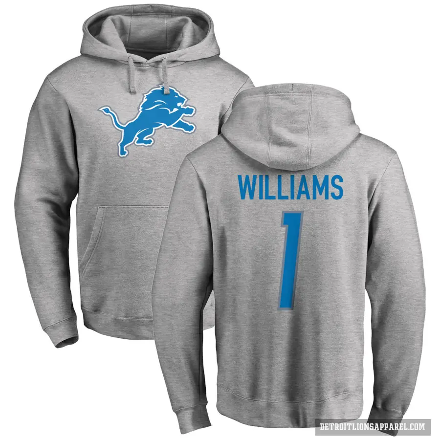 Youth ＃1 Jameson Williams Detroit Lions Pro Line Ash Name & Number Logo Pullover Hoodie