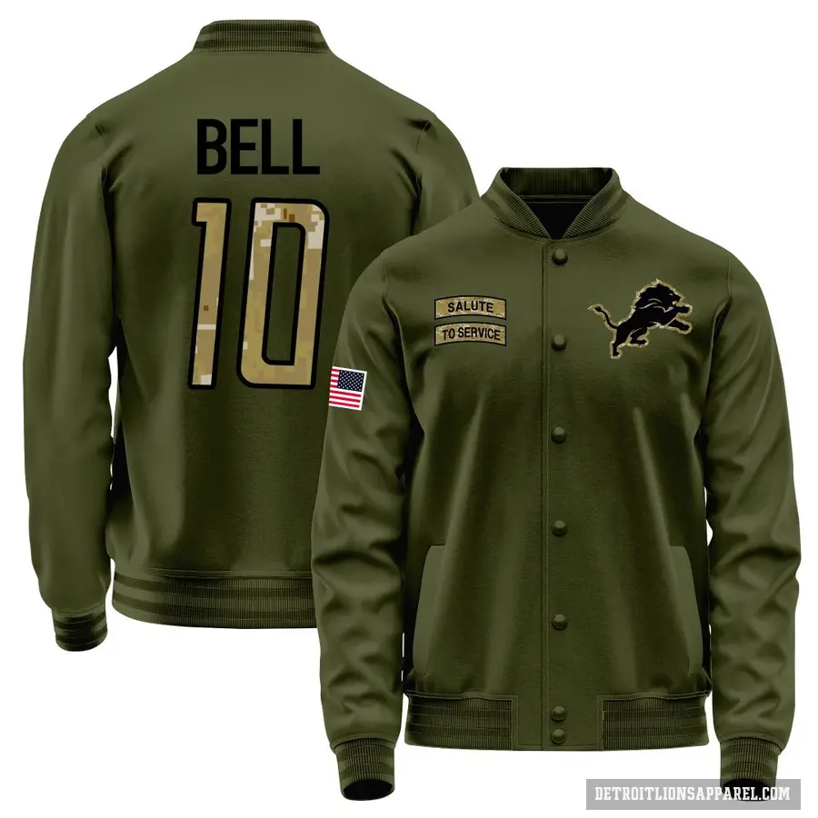 Youth ＃10 Ronnie Bell Detroit Lions Olive Salute to Service Sideline Performance Jacket