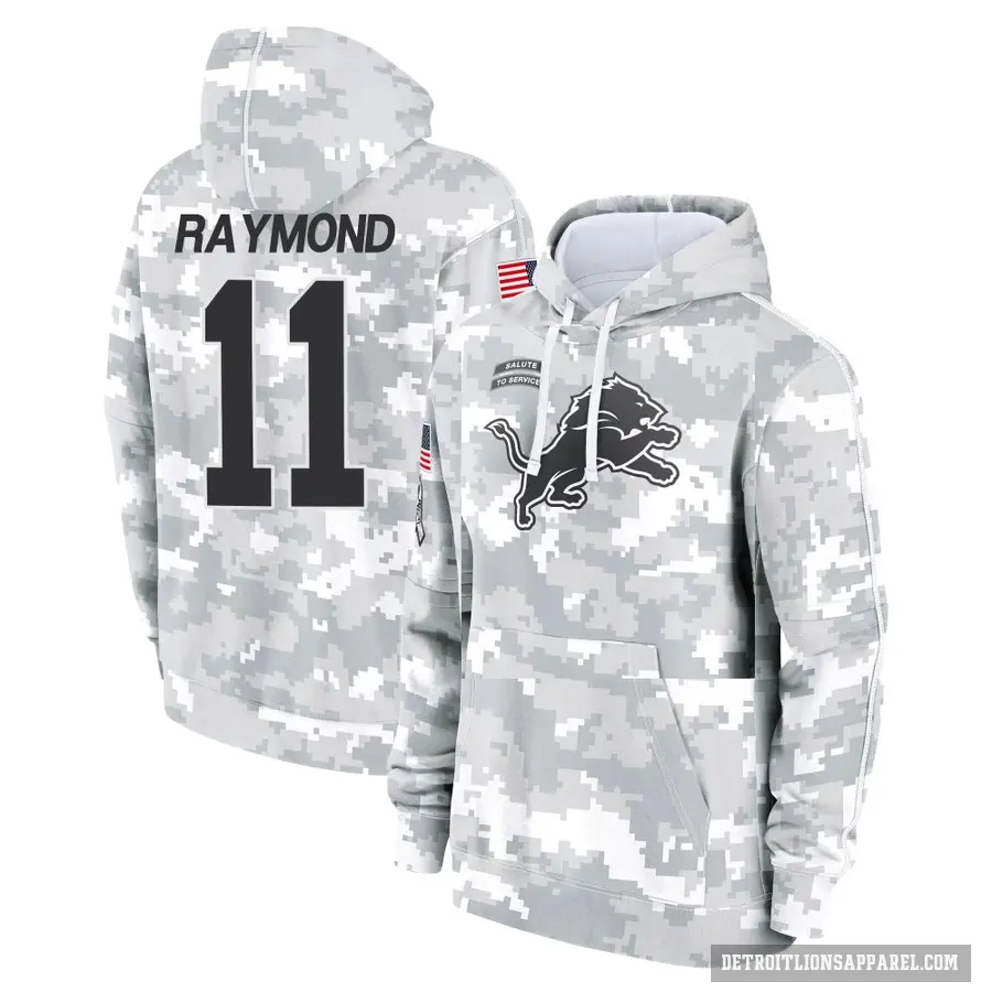 Youth ＃11 Kalif Raymond Detroit Lions Arctic Camo 2024 Salute to Service Club Fleece Pullover Hoodie