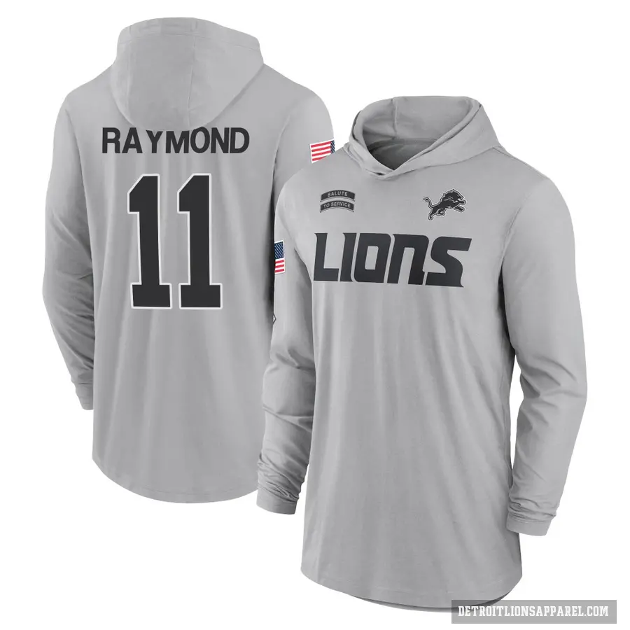 Youth ＃11 Kalif Raymond Detroit Lions Gray 2024 Salute to Service Lightweight Performance Long Sleeve Hooded T-Shirt
