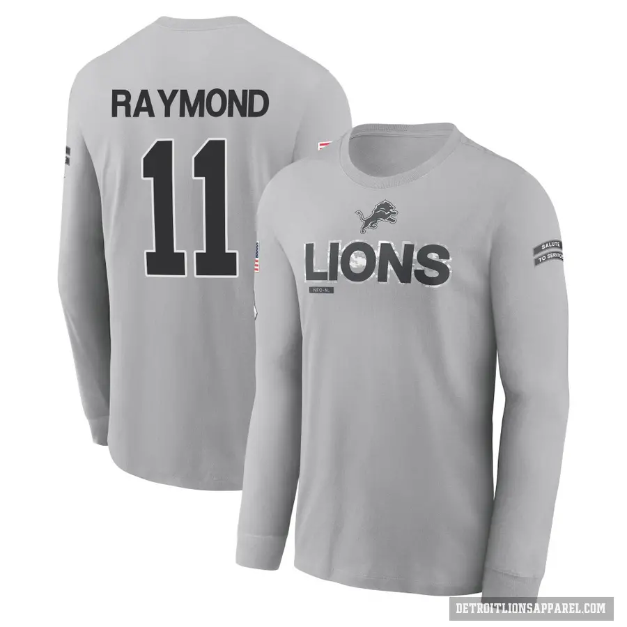 Youth ＃11 Kalif Raymond Detroit Lions Gray 2024 Salute to Service Long Sleeve T-Shirt