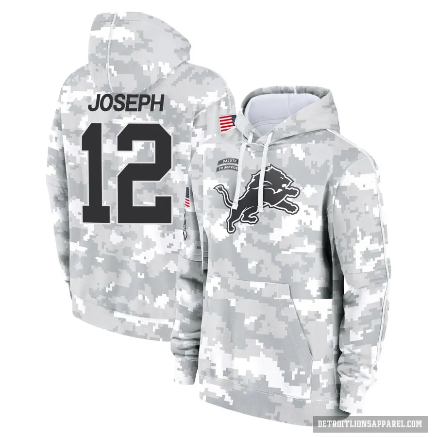 Youth ＃12 Brandon Joseph Detroit Lions Arctic Camo 2024 Salute to Service Club Fleece Pullover Hoodie