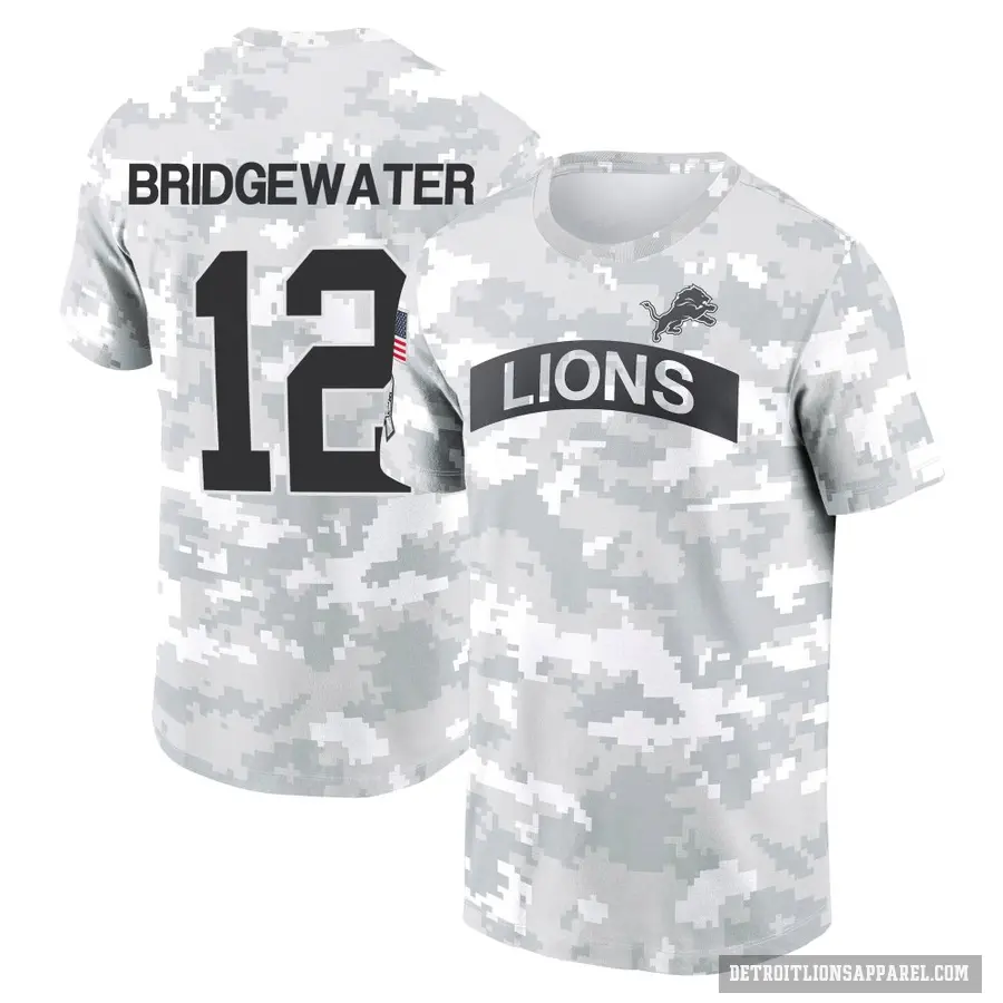 Youth ＃12 Teddy Bridgewater Detroit Lions Camo Arctic 2024 Salute to Service Performance T-Shirt
