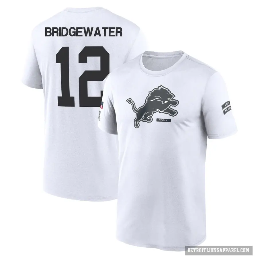 Youth ＃12 Teddy Bridgewater Detroit Lions White 2024 Salute to Service Performance T-Shirt