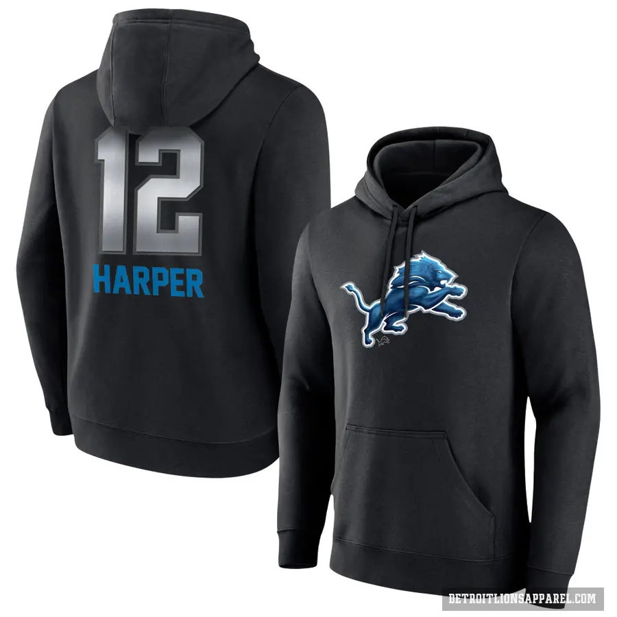 Youth ＃12 Thomas Harper Detroit Lions Black Midnight Mascot Pullover Hoodie