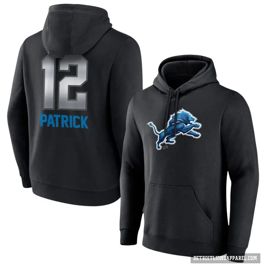 Youth ＃12 Tim Patrick Detroit Lions Black Midnight Mascot Pullover Hoodie