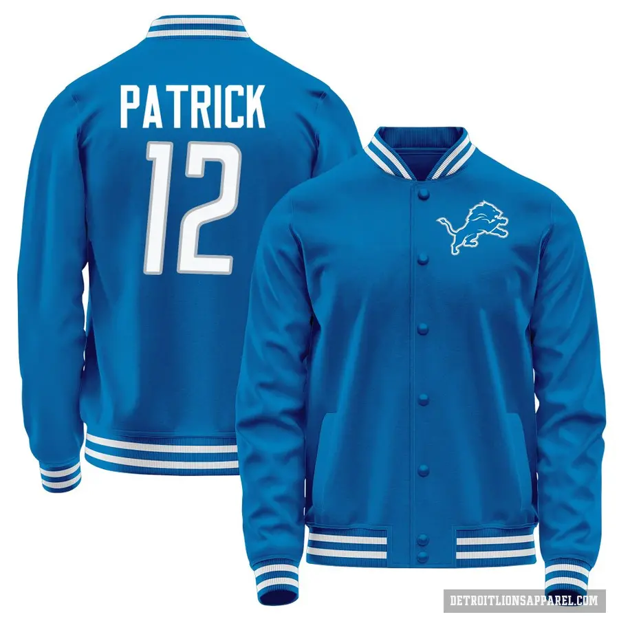 Youth ＃12 Tim Patrick Detroit Lions Light Blue Full-Snap Name & Number Jacket