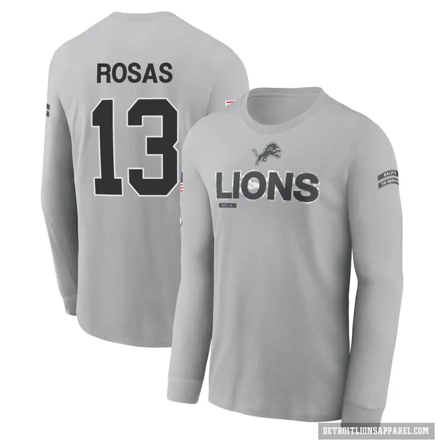 Youth ＃13 Aldrick Rosas Detroit Lions Gray 2024 Salute to Service Long Sleeve T-Shirt