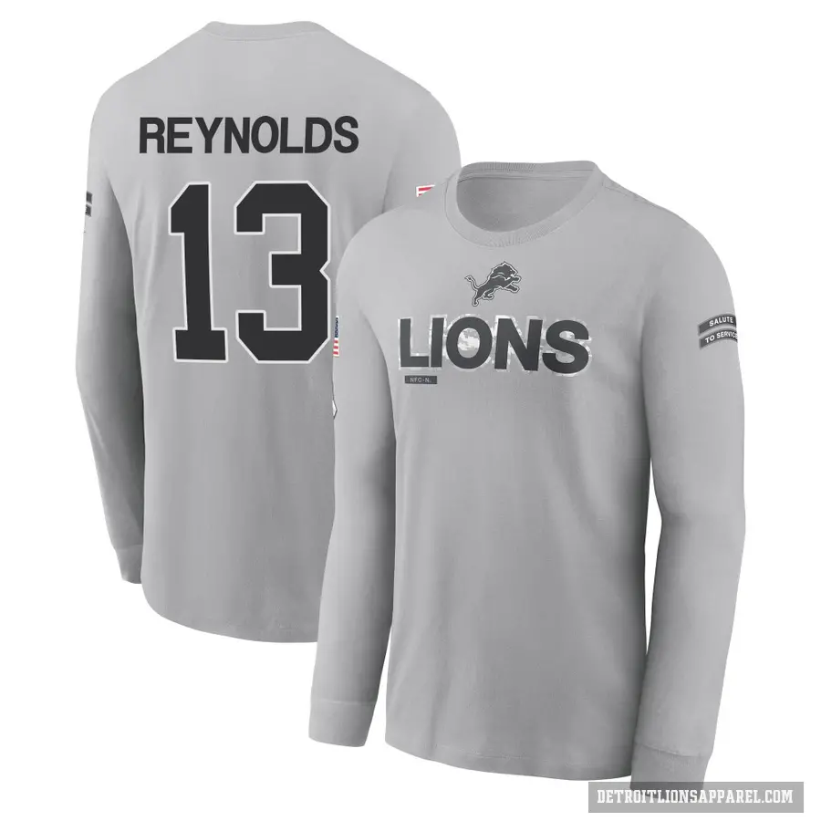 Youth ＃13 Craig Reynolds Detroit Lions Gray 2024 Salute to Service Long Sleeve T-Shirt