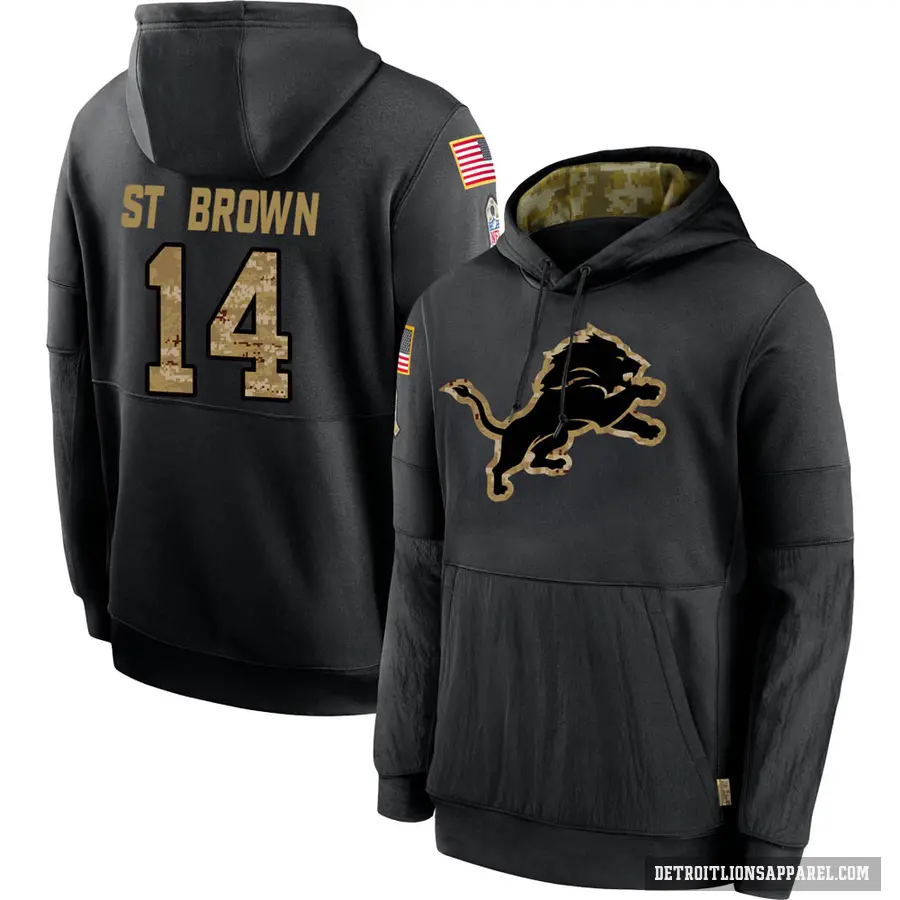Youth ＃14 Amon-Ra St. Brown Detroit Lions Black 2020 Salute to Service Sideline Performance Pullover Hoodie