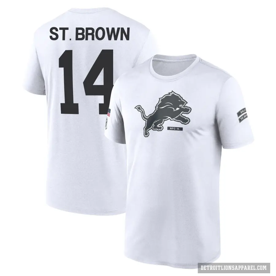 Youth ＃14 Amon-Ra St. Brown Detroit Lions White 2024 Salute to Service Performance T-Shirt