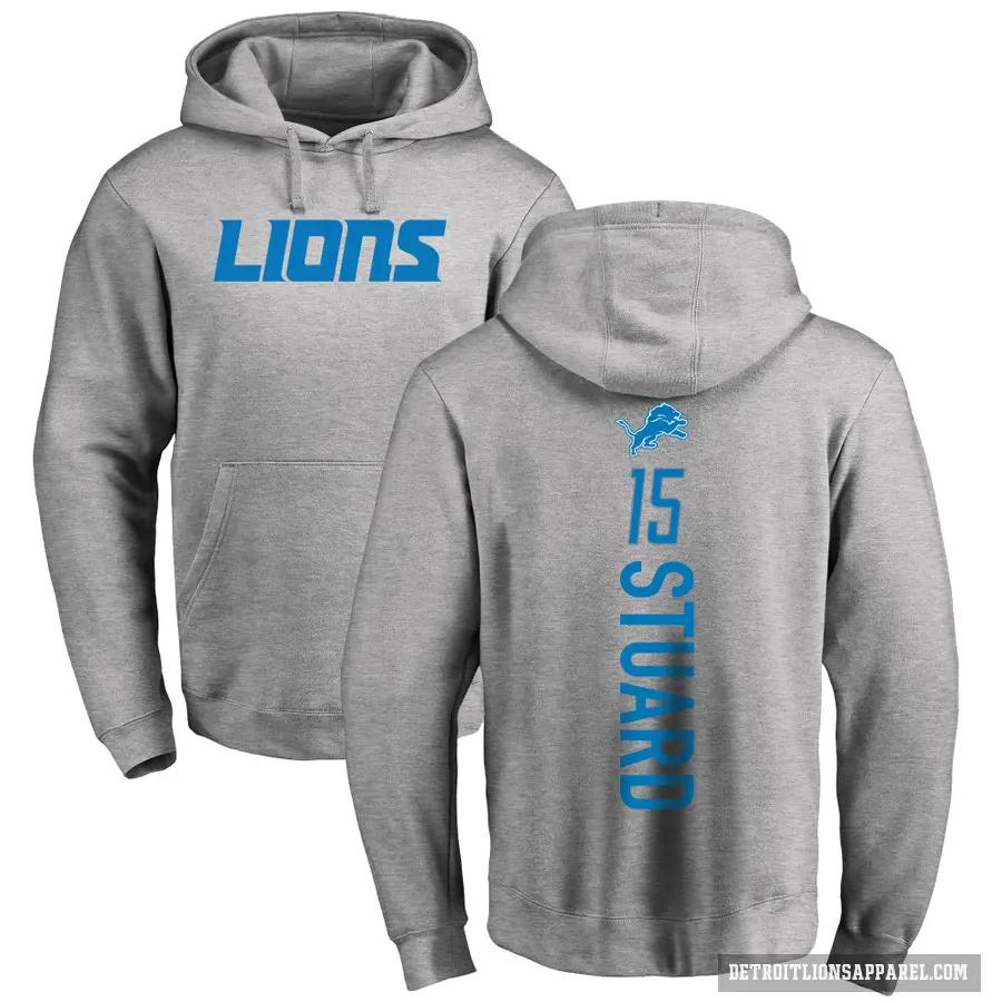 Youth ＃15 Grant Stuard Detroit Lions Pro Line Ash Backer Pullover Hoodie