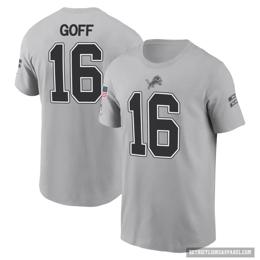 Youth ＃16 Jared Goff Detroit Lions Gray 2024 Salute to Service T-Shirt