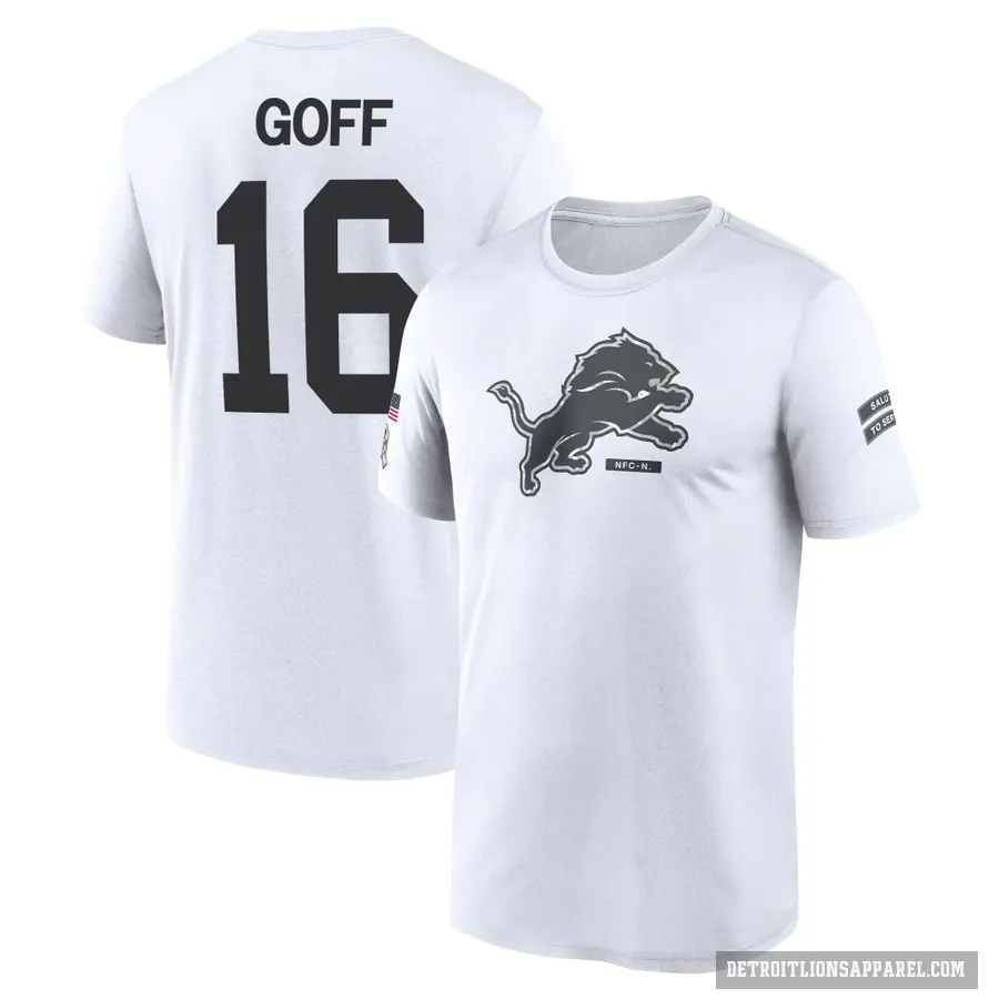 Youth ＃16 Jared Goff Detroit Lions White 2024 Salute to Service Performance T-Shirt