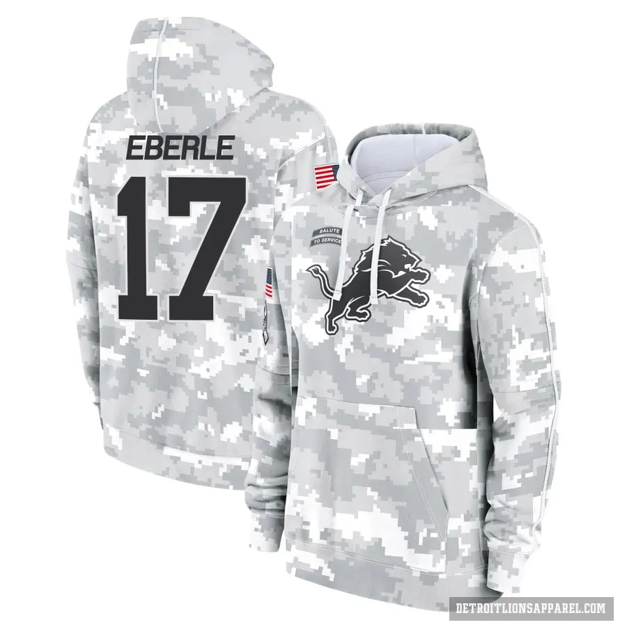 Youth ＃17 Dominik Eberle Detroit Lions Arctic Camo 2024 Salute to Service Club Fleece Pullover Hoodie