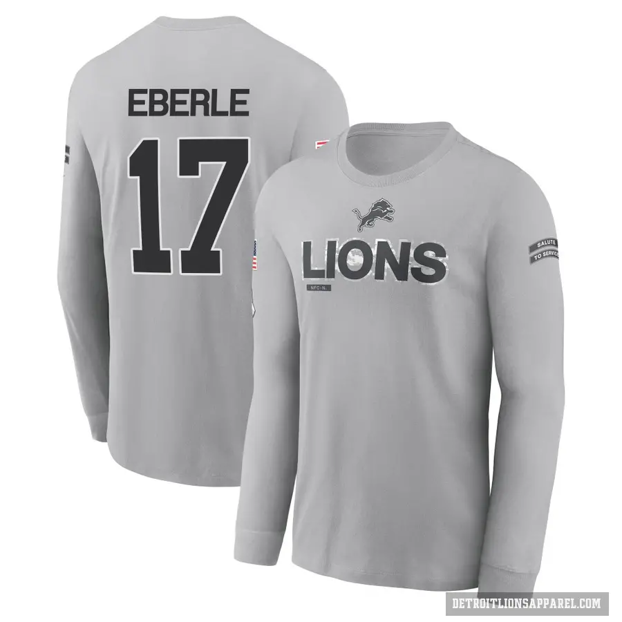 Youth ＃17 Dominik Eberle Detroit Lions Gray 2024 Salute to Service Long Sleeve T-Shirt