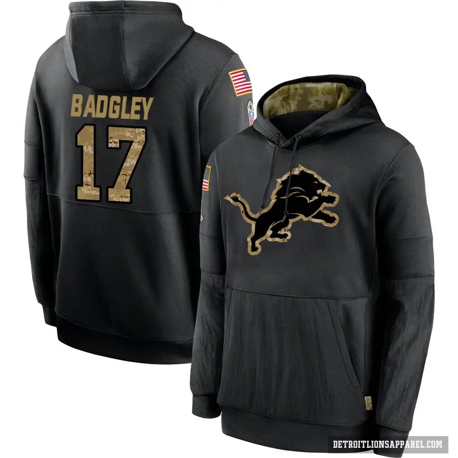Youth ＃17 Michael Badgley Detroit Lions Black 2020 Salute to Service Sideline Performance Pullover Hoodie