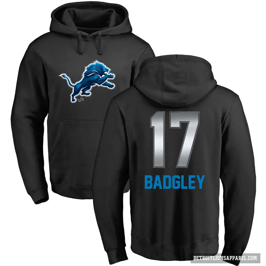 Youth ＃17 Michael Badgley Detroit Lions Black Midnight Mascot Pullover Hoodie