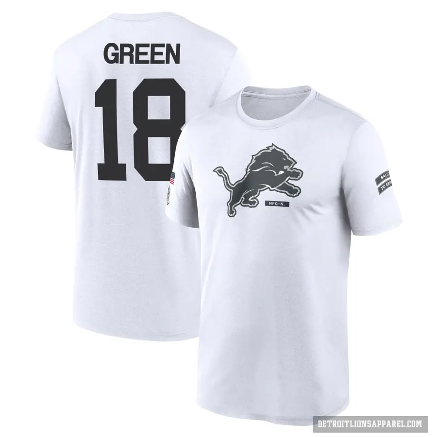 Youth ＃18 Antoine Green Detroit Lions White 2024 Salute to Service Performance T-Shirt