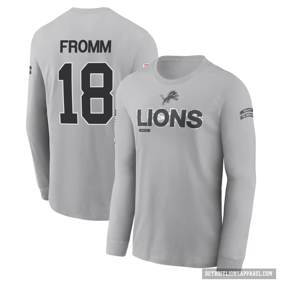 Youth ＃18 Jake Fromm Detroit Lions Gray 2024 Salute to Service Long Sleeve T-Shirt
