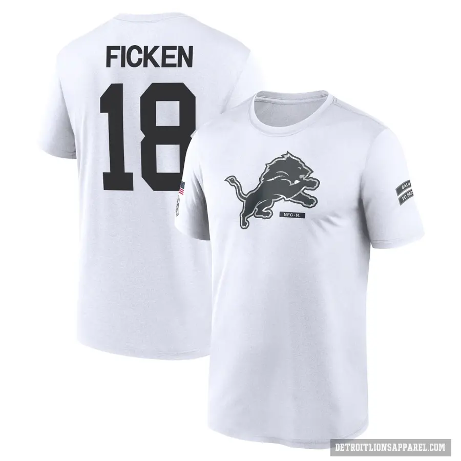 Youth ＃18 Sam Ficken Detroit Lions White 2024 Salute to Service Performance T-Shirt