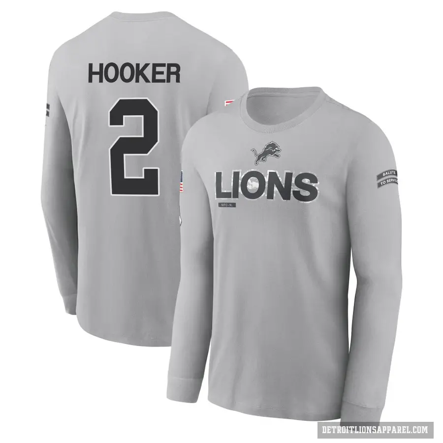 Youth ＃2 Hendon Hooker Detroit Lions Gray 2024 Salute to Service Long Sleeve T-Shirt