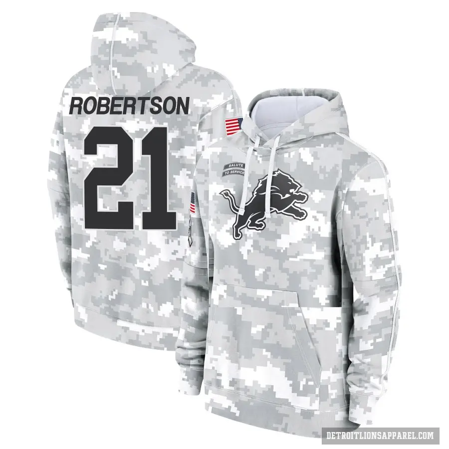 Youth ＃21 Amik Robertson Detroit Lions Arctic Camo 2024 Salute to Service Club Fleece Pullover Hoodie