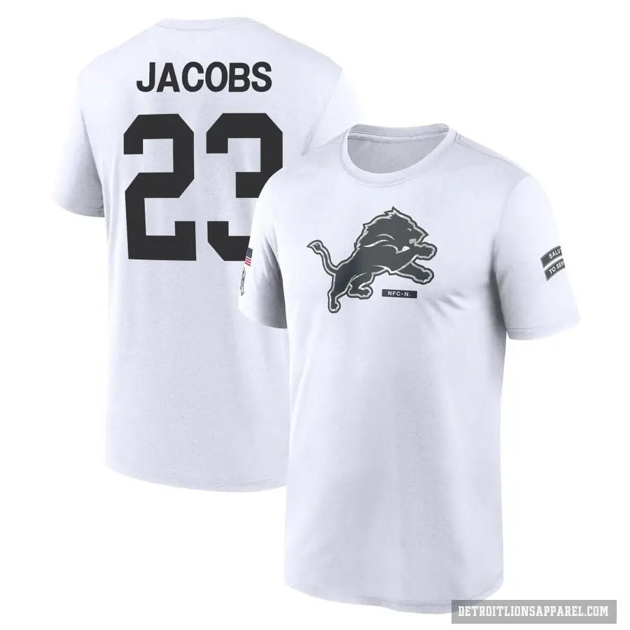 Youth ＃23 Jerry Jacobs Detroit Lions White 2024 Salute to Service Performance T-Shirt