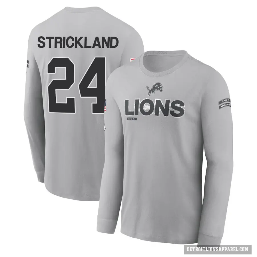 Youth ＃24 Loren Strickland Detroit Lions Gray 2024 Salute to Service Long Sleeve T-Shirt