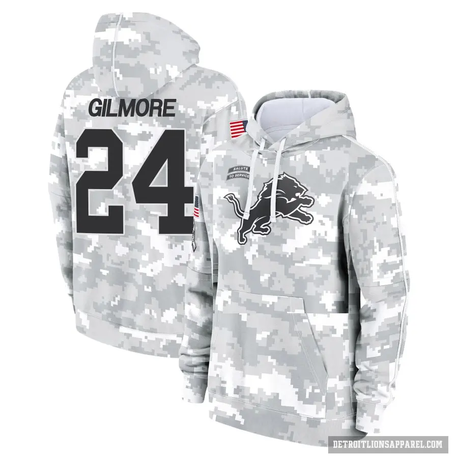 Youth ＃24 Steven Gilmore Detroit Lions Arctic Camo 2024 Salute to Service Club Fleece Pullover Hoodie
