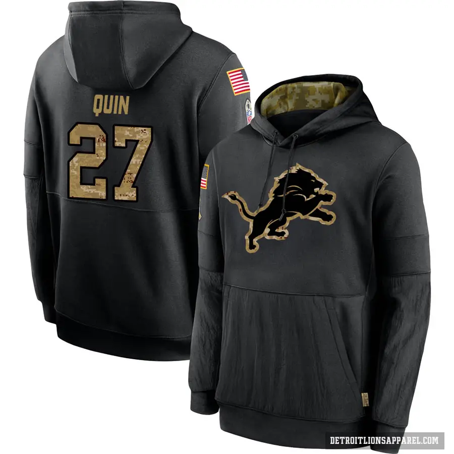 Youth ＃27 Glover Quin Detroit Lions Black 2020 Salute to Service Sideline Performance Pullover Hoodie