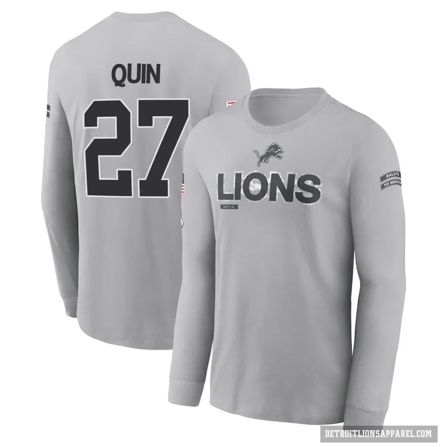 Youth ＃27 Glover Quin Detroit Lions Gray 2024 Salute to Service Long Sleeve T-Shirt