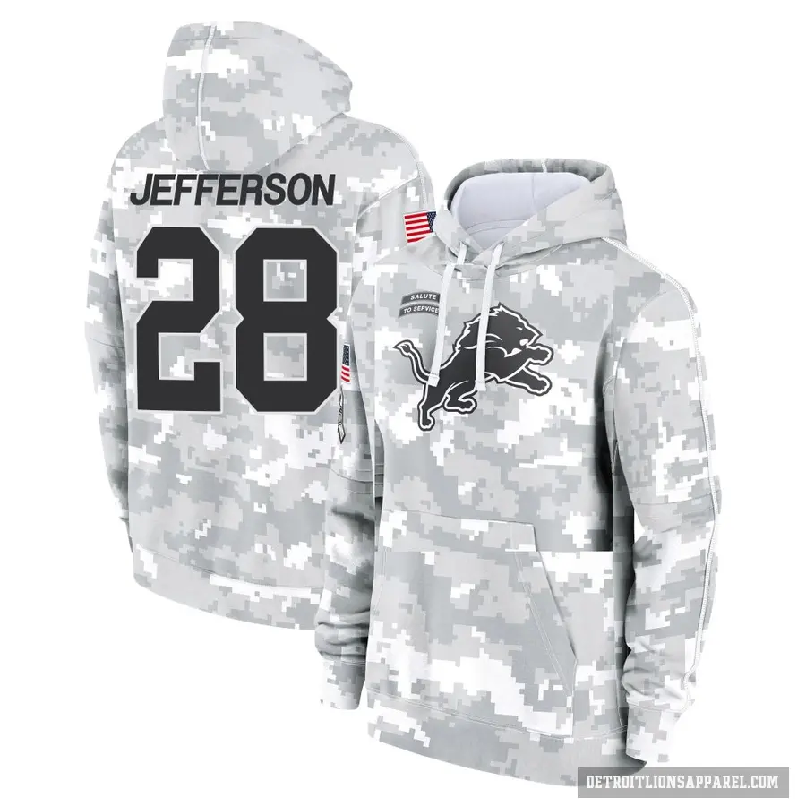 Youth ＃28 Jermar Jefferson Detroit Lions Arctic Camo 2024 Salute to Service Club Fleece Pullover Hoodie
