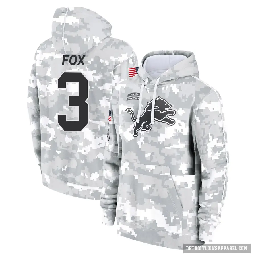 Youth ＃3 Jack Fox Detroit Lions Arctic Camo 2024 Salute to Service Club Fleece Pullover Hoodie