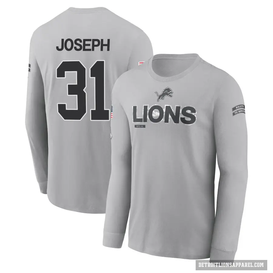 Youth ＃31 Kerby Joseph Detroit Lions Gray 2024 Salute to Service Long Sleeve T-Shirt